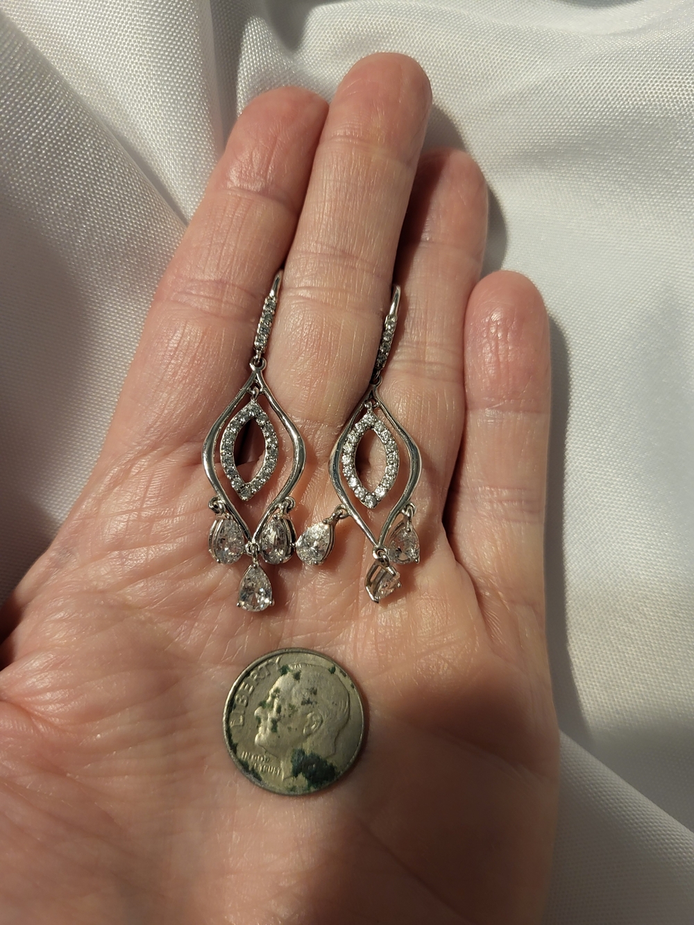 Solid Sterling Silver CZ Chandalier Earrings No Scrap Elegant Bridal